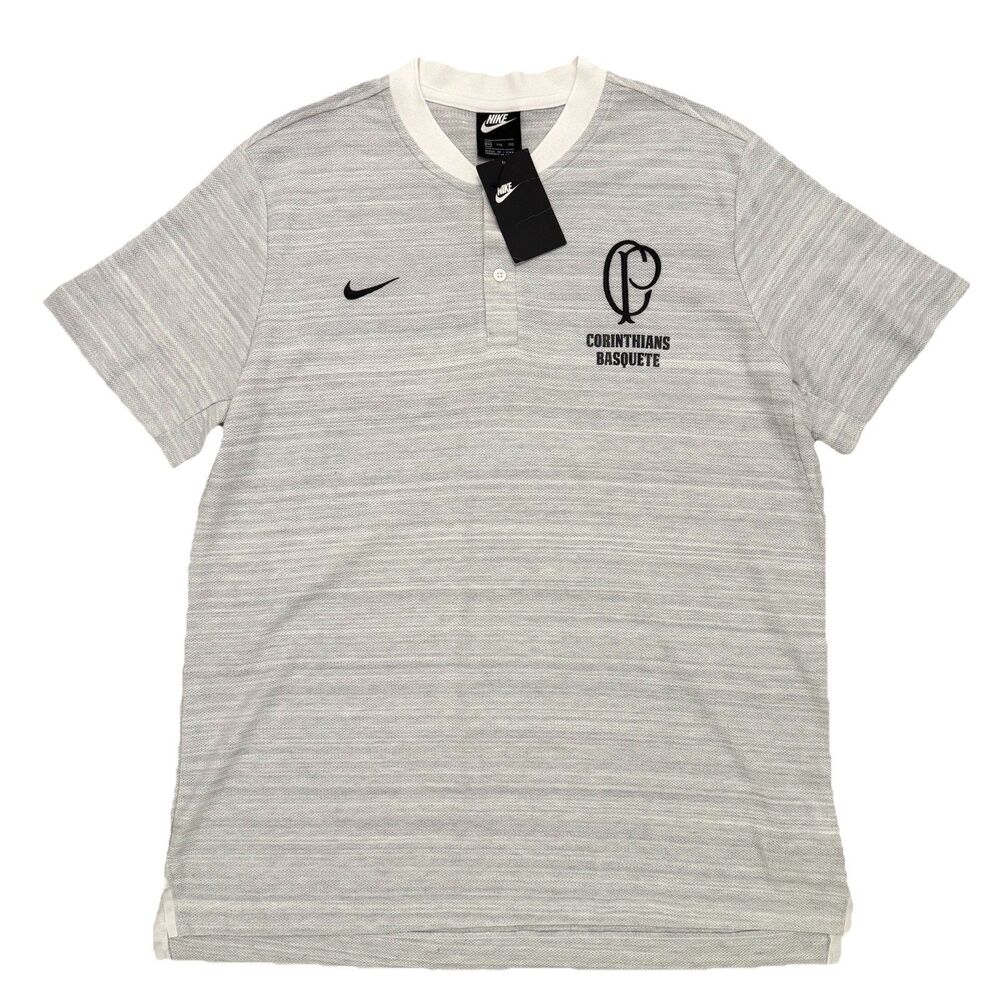 Nike Corinthians Basquete Henley Shirt Gray White Short Sleeve Tee Men’s 2XL